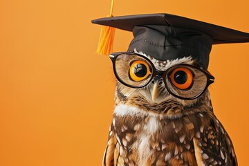 An owl wearing glasses and a graduation cap. Generative AI