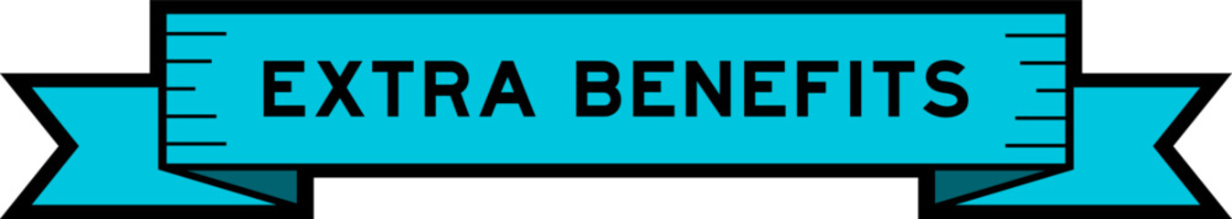 Ribbon label banner with word extra benefits in blue color on white background