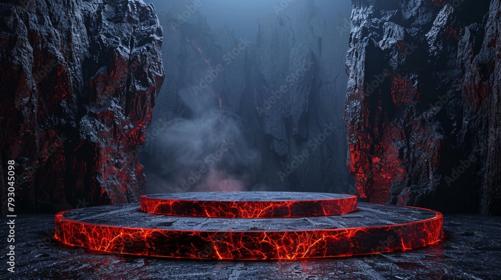 Poster podium design background to display products with a theme of lava, fire or an erupting volcano fille