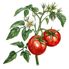 Tomato (Solanum lycopersicum) Watercolor illustration