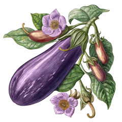 Eggplant (Solanum melongena) Watercolor illustration