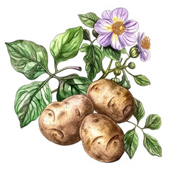 Potato (Solanum tuberosum) Watercolor illustration