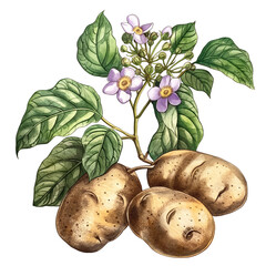 Potato (Solanum tuberosum) Watercolor illustration