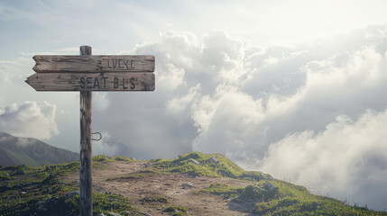 empty signpost in the mountains, mockup