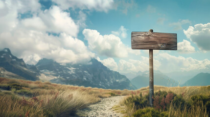 empty signpost in the mountains, mockup