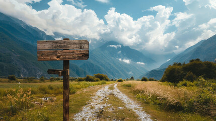 empty signpost in the mountains, mockup