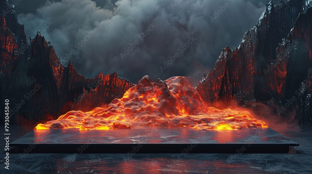 Poster podium design background to display products with a theme of lava, fire or an erupting volcano fille