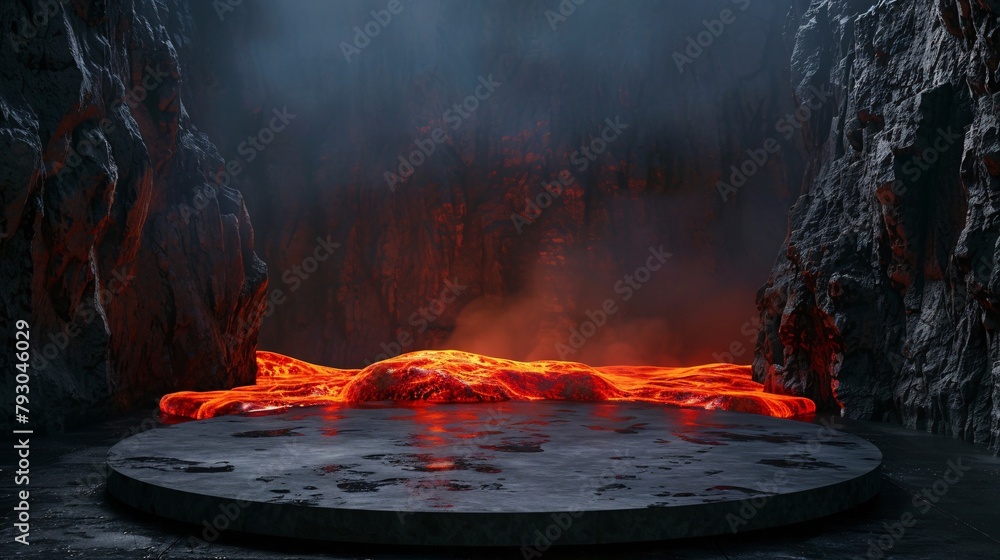 Poster podium design background to display products with a theme of lava, fire or an erupting volcano fille