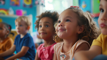 kids at the kindergarden listening to a story