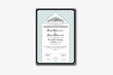 Fototapeta na wymiar Elegant Arabic style Nikkah Islami Marriage Certificate Design 