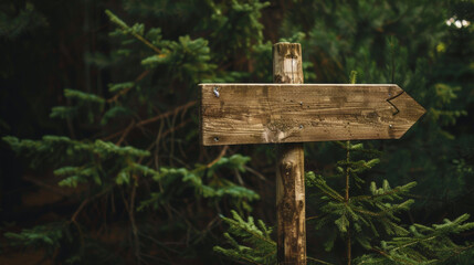 empty wooden sign post in forest