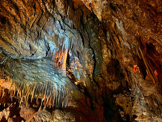 The Baredine limestone cave close to the city of Porec as a main touristic attraction.  - obrazy, fototapety, plakaty