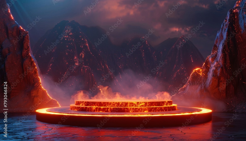 Poster podium design background to display products with a theme of lava, fire or an erupting volcano fille