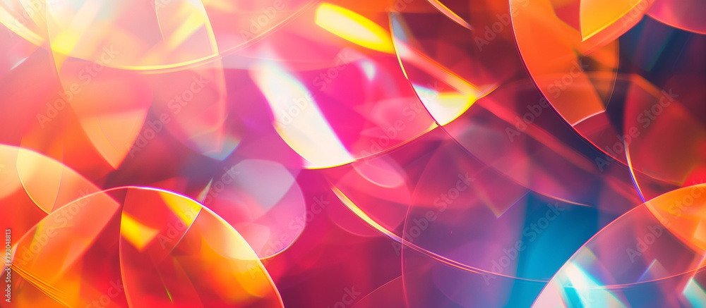 Poster intersecting glowing lines and circles in a variety of bright colors, forming a dynamic and abstract