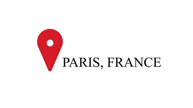 Animation red point map location in the country Paris, France. suitable for holiday tour, travellers and more. isolated on white background.