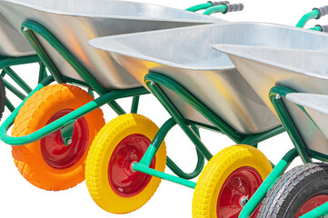 Garden metal wheelbarrow carts isolated on white