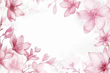 Pink Flowers and Leaves on White Background