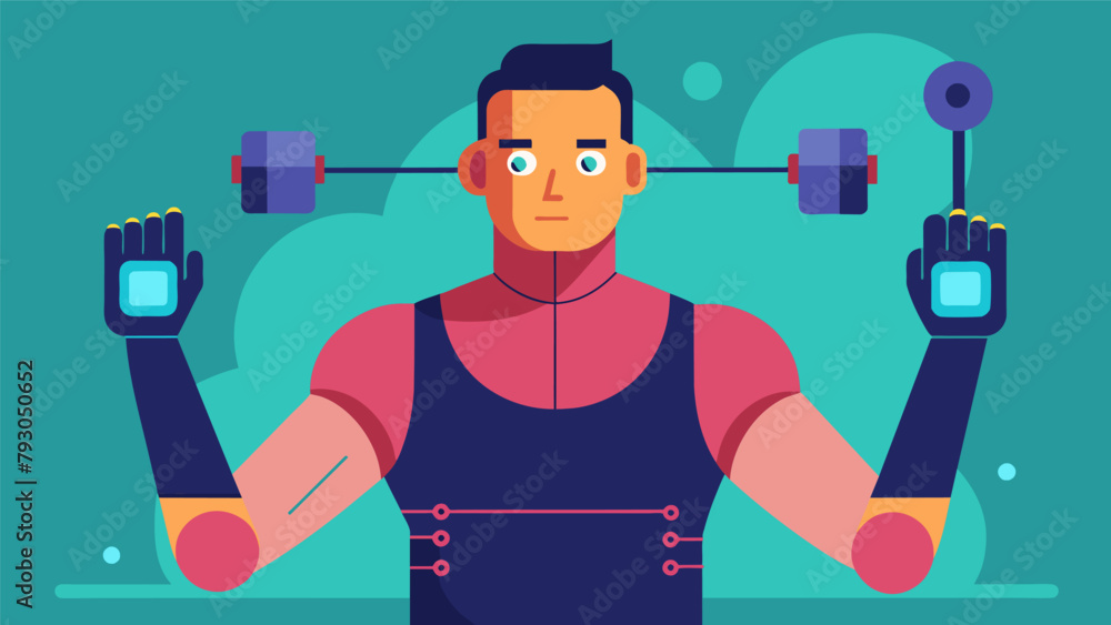 Poster a weightlifter utilizing a sensorembedded glove that syncs with their neural implant improving their