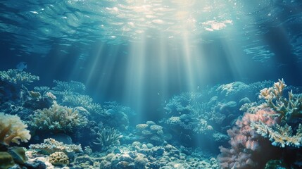 Fototapeta na wymiar Underwater Painting of Ocean Scene With Corals and Fish