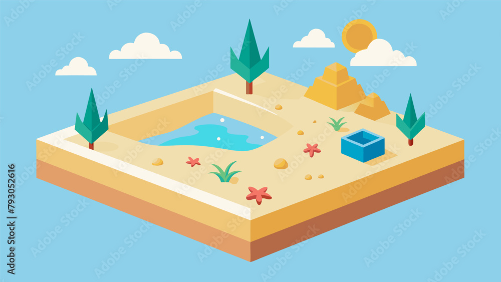 Aufkleber a sandbox that transforms into a beach desert or snowy wonderland depending on what the children env
