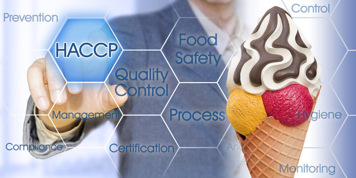 Commercial plastic ice cream cone on road for commercial advertising - Hazard Analysis and Critical Control Points - Food Safety and Quality Control in food industry - Concept with ice cream cone icon