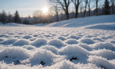 a close up of a snow covered ground with a blurry image of snow flakes and snow flakes