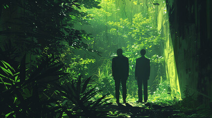 Sleuths in green, blending into the verdant backdrop with stealth. - obrazy, fototapety, plakaty