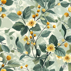 seamless pattern in all sides with colorful leaves and flowers design in white background