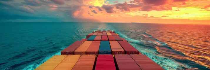 Mesmerizing scene of a container cargo ship at sea, representing the concept of import and export in the global market - obrazy, fototapety, plakaty