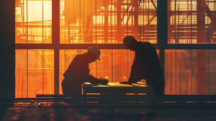 A worker and his manager reviewing safety protocols at a table, emphasizing the importance of compliance to maintain a safe working environment. , natural light, soft shadows, with