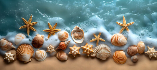 Tranquil Seashore Scene with Shells and Starfish