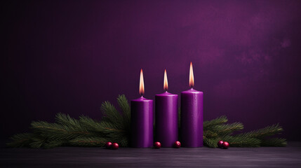 four purple advent candles, minimalistic сreated with Generative Ai