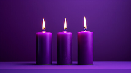 Obraz na płótnie Canvas four purple advent candles, minimalistic сreated with Generative Ai