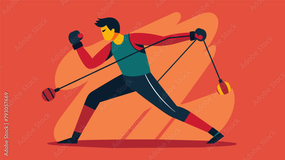 Poster shadowboxing with resistance bands to enhance speed and strength in punching combinations.