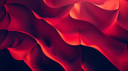 Abstract red background with ribbed shapes in origami paper style. Banner for design with wavy lines.