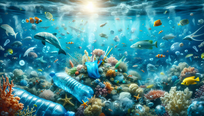 Vibrant Ocean Ecosystem: Zero Waste Underwater Conservation Scene with Diverse Marine Life, No Plastic Waste