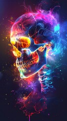 A colorful skull with a rainbow of colors on it