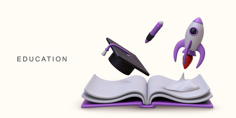 3d realistic Education concept on white background. Vector illustration.