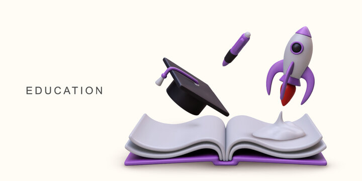 3d realistic Education concept on white background. Vector illustration.