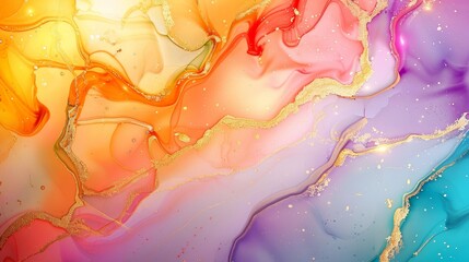 Abstract background of acrylic paint in blue, yellow, pink and green colors