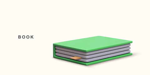 3d realistic closed book on white background. Vector illustration.