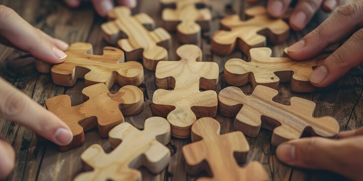 Collaborative Puzzle Pieces Strategically Arranged for Corporate Retreat and Team Development