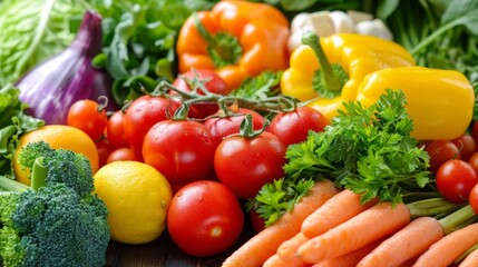 A variety of vegetables including tomatoes, carrots, broccoli