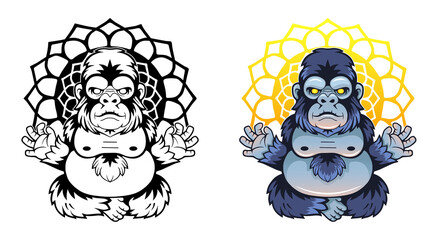 funny gorilla meditating, illustration design - 793061077