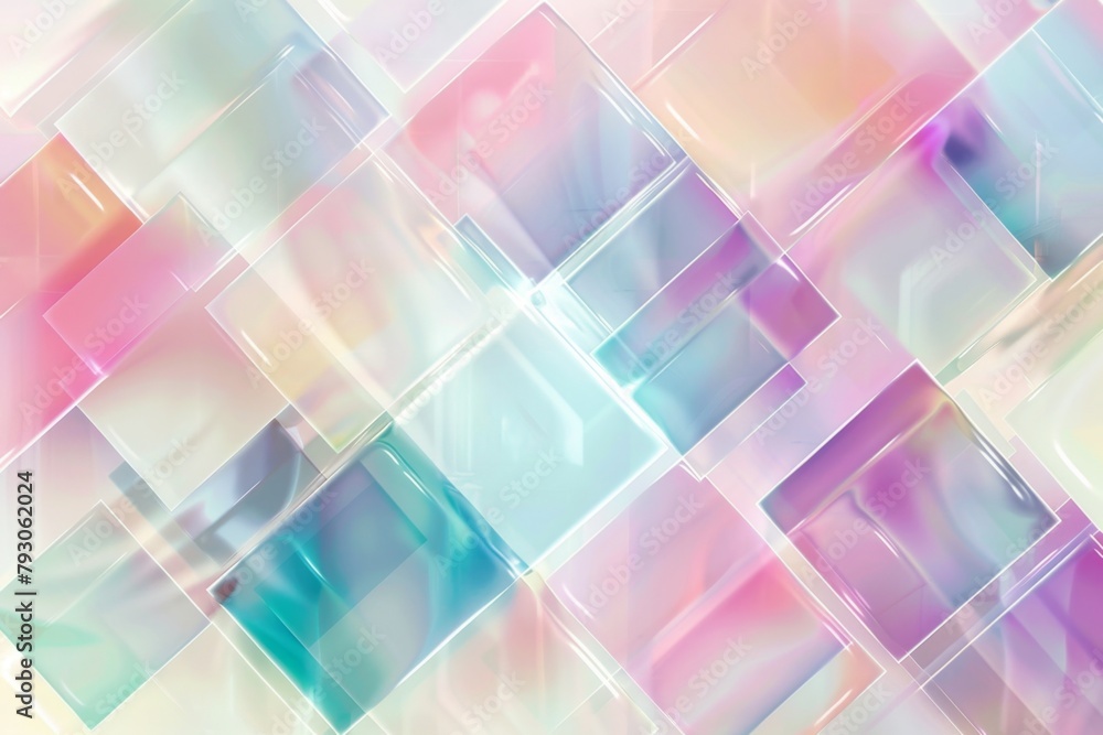 Poster colorful pastel abstract background with different colored squares, soft pastel color palette, shiny