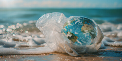 A planet earth made of plastic wrapped in bubble wrap