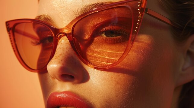 Closeup portrait of a young woman wearing stylish sunglasses