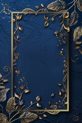 Blue Background With Gold Leaves and Square Frame
