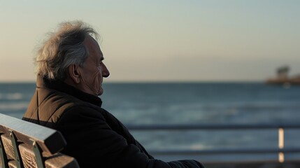 Senior Man Reflecting by the Seaside.
