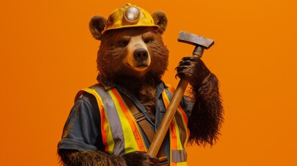 Construction Worker Bear with Hammer.